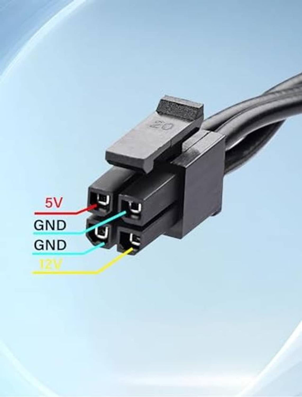 ATX 4-pin power connector with keyed pin layout for the SATA adapter cable