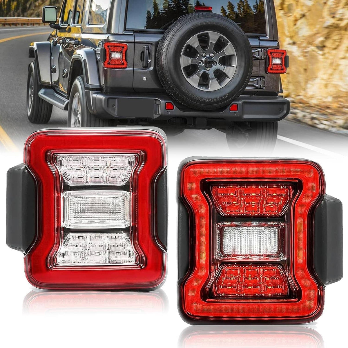 LED tail light set installed on a Jeep, showing red rear light and turn signal lights