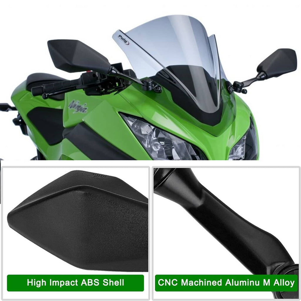 Black motorcycle rearview mirrors with ABS shell and CNC machined details