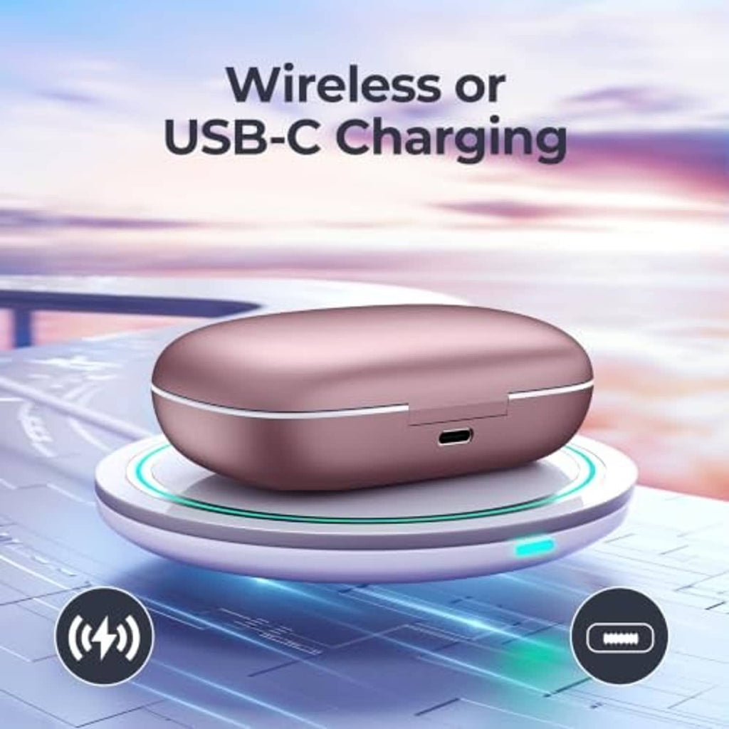 Rose pink wireless charging case with USB-C port and circular LED ring base