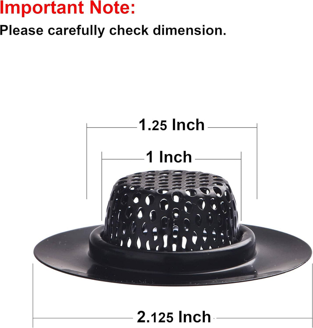 Black sink strainer basket with 1 in center, 2.125 in outer diameter, 1.25 in rim.