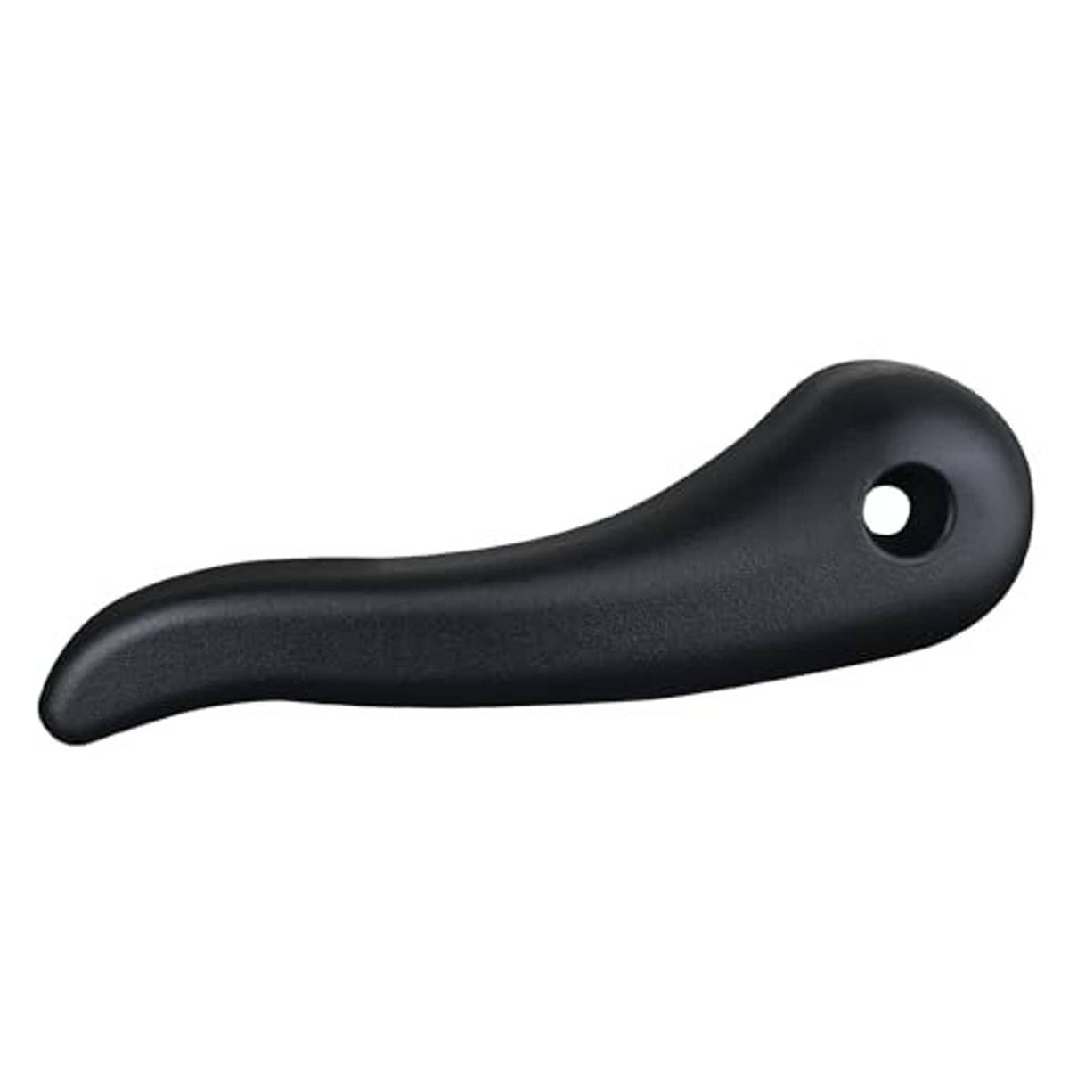 Seat recliner handle lever, dark gray/black curved plastic with round mounting hole