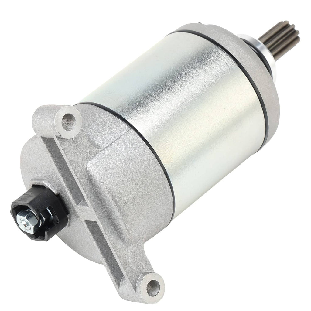 Starter motor assembly with mounting bracket and black electrical connector