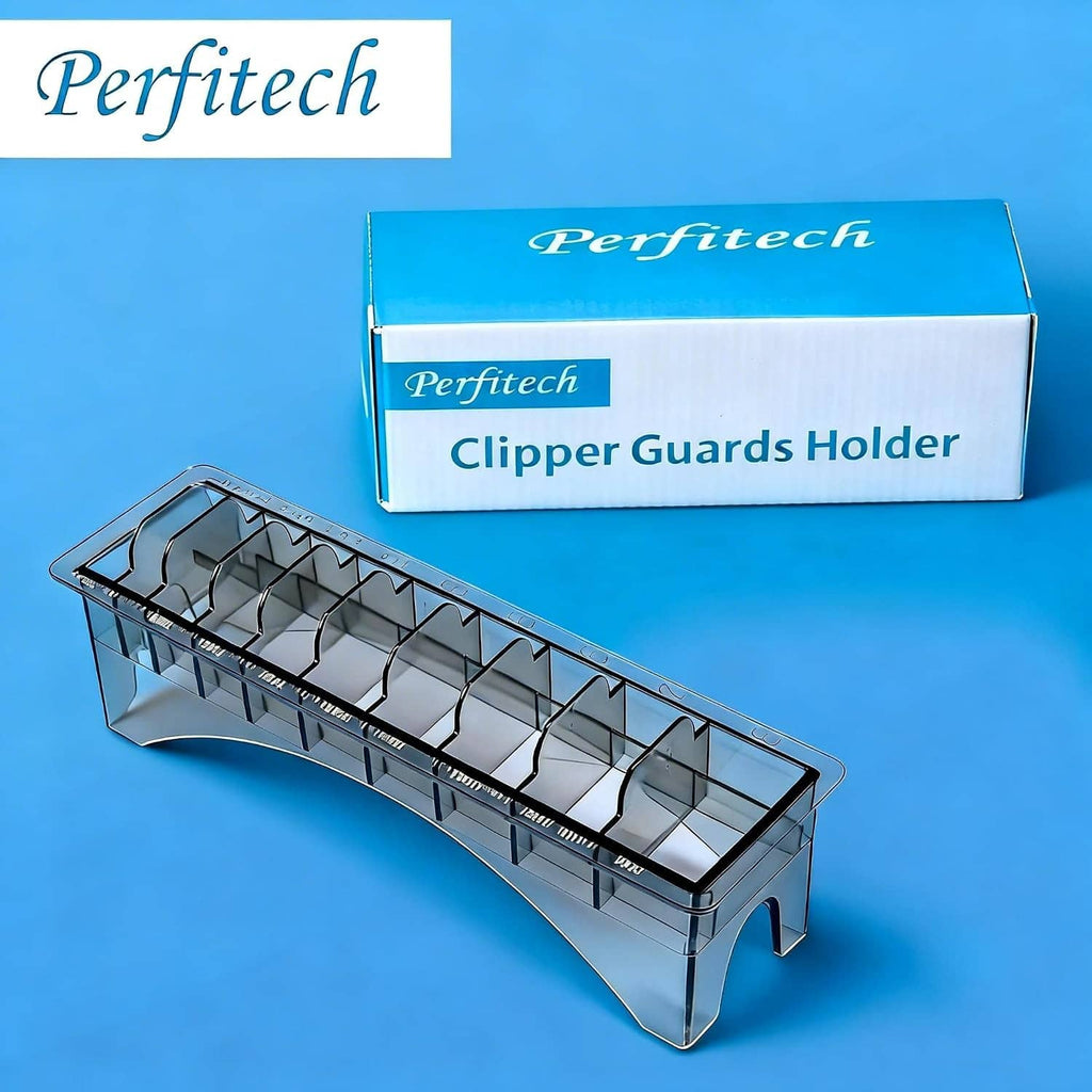 10-slot clipper guard holder organizer with clear case and black divider rails