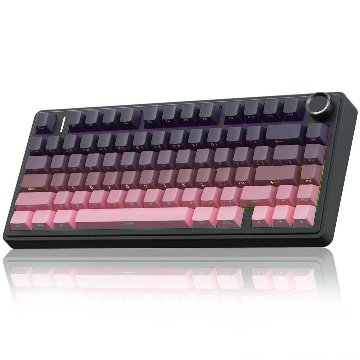75% wireless mechanical keyboard with gradient pink keycaps and round control knob