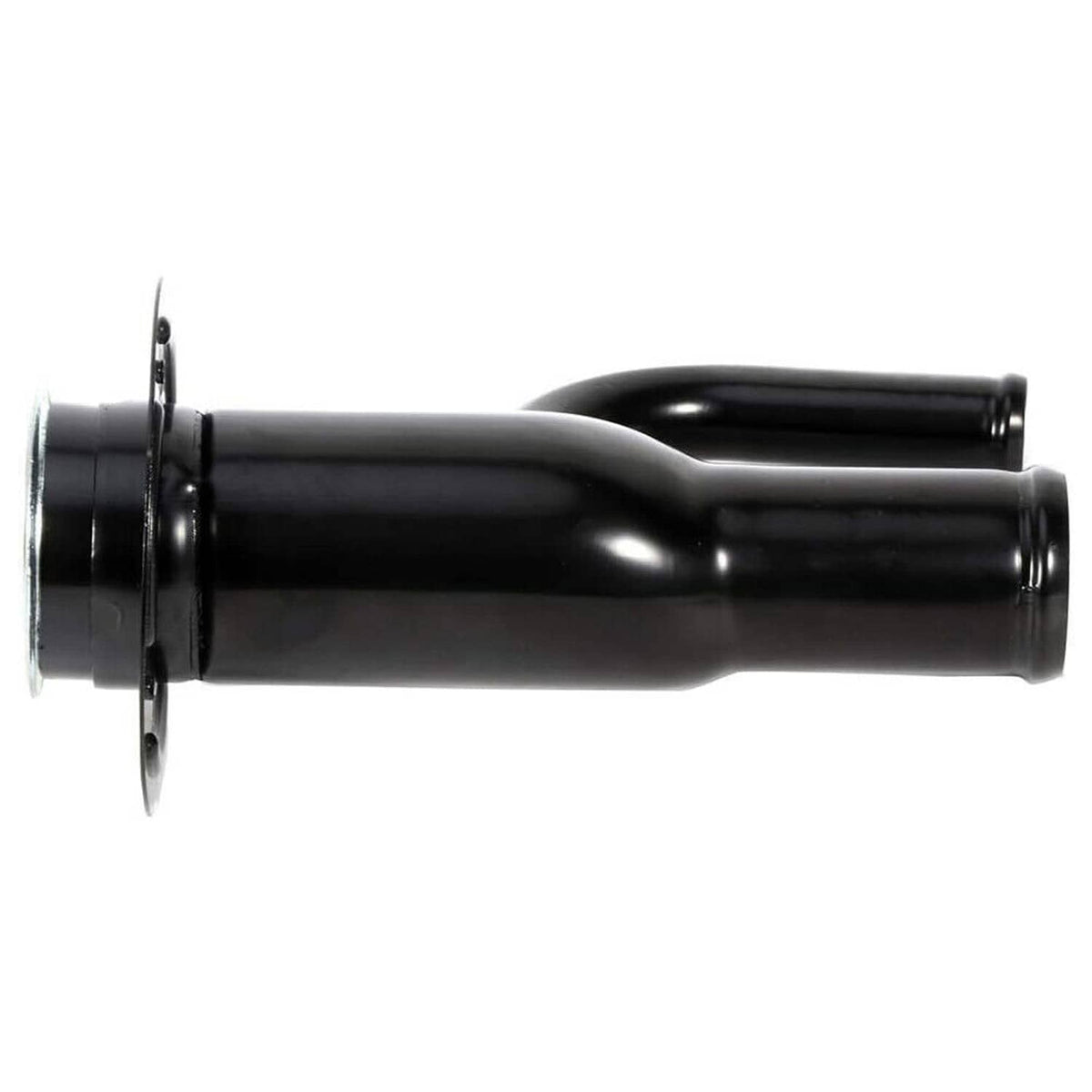 Fuel filler neck pipe with flange, black metal, straight tube design