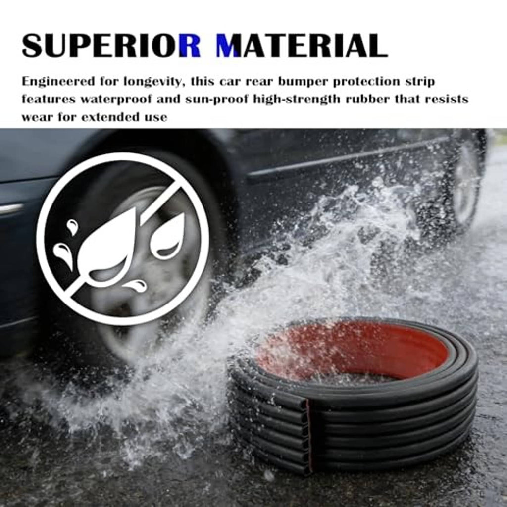 Water-splash scene with rolled dark gray rubber rear bumper guard, red inner edge