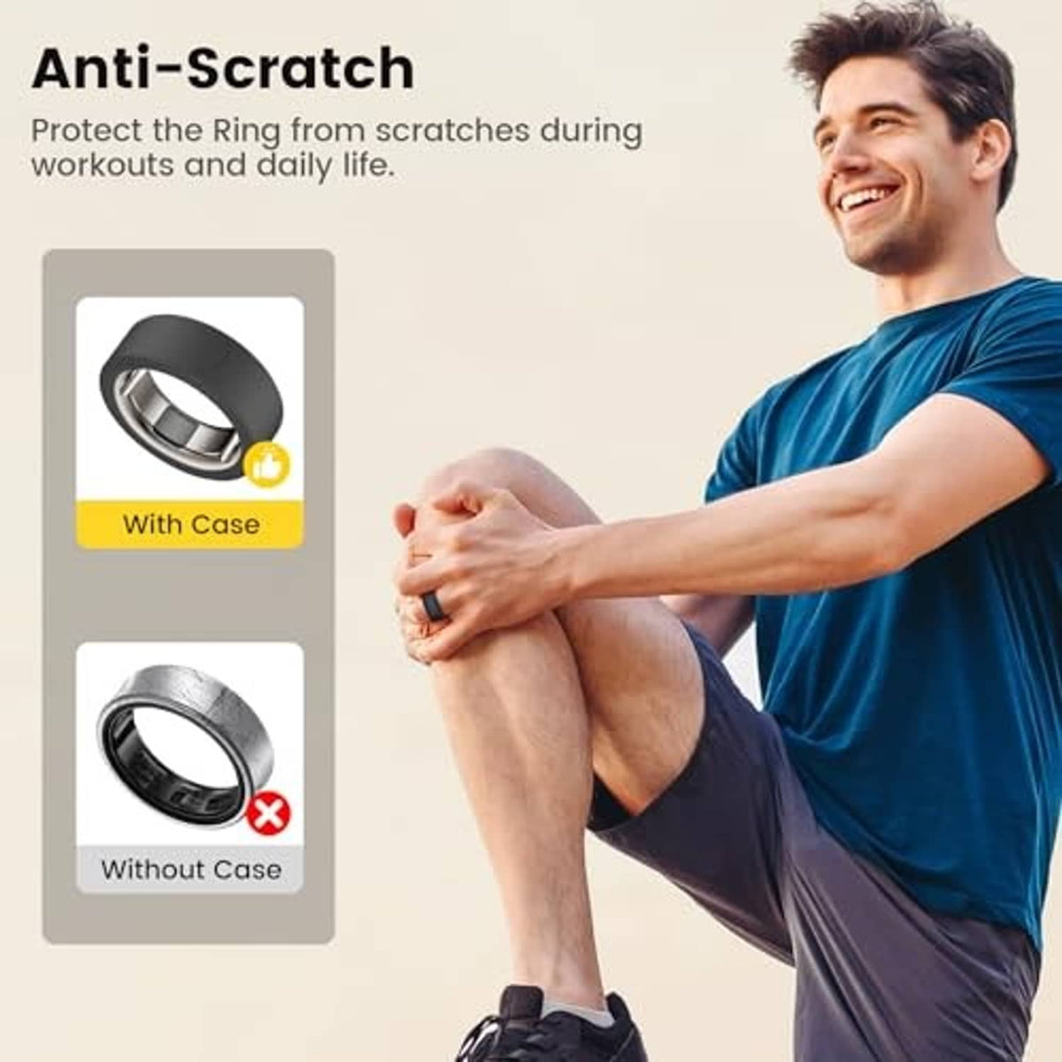 Black silicone ring cover with metal insert, anti-scratch protection callout
