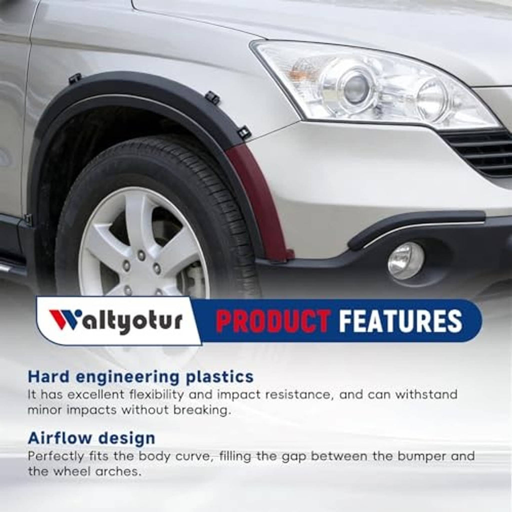 Black bumper filler strip on front wheel area of an SUV
