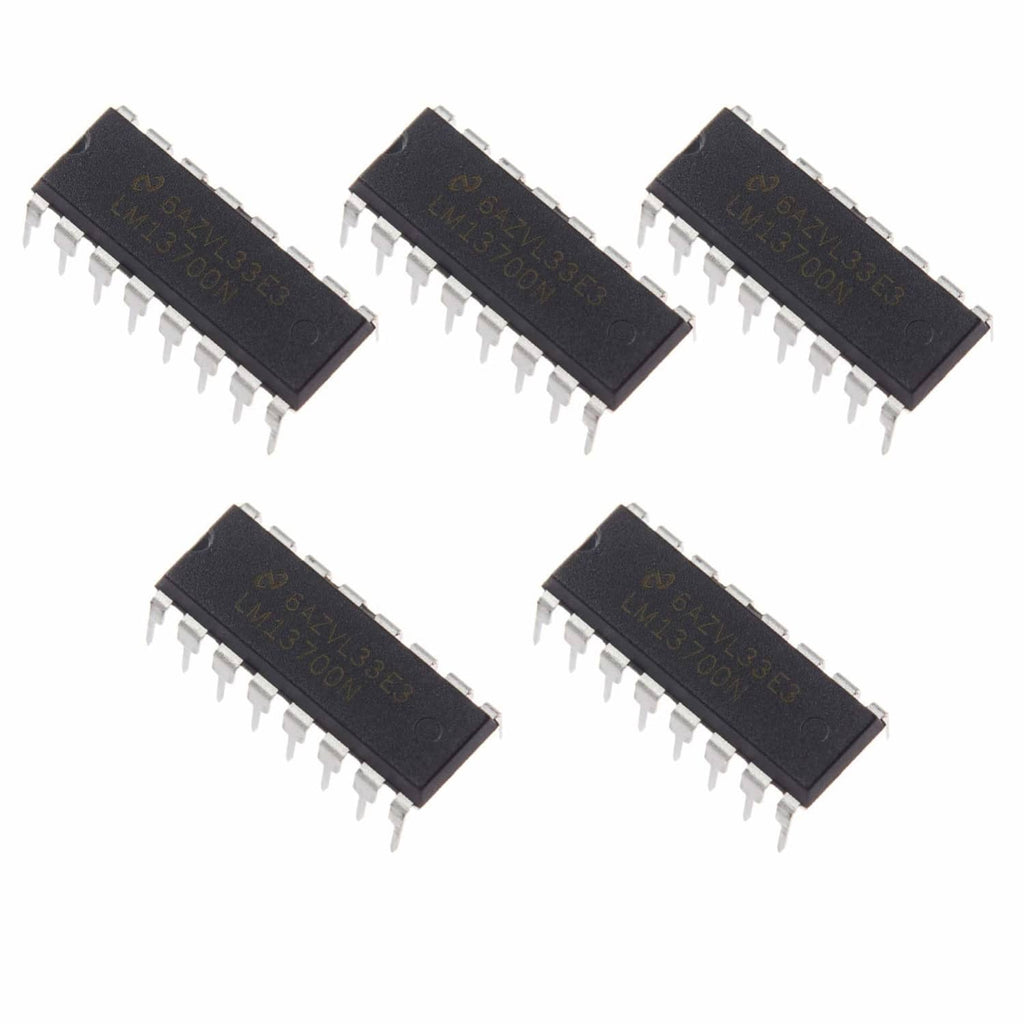 Set of five LM13700N dual op transconductance amplifier ICs, black DIP16 package