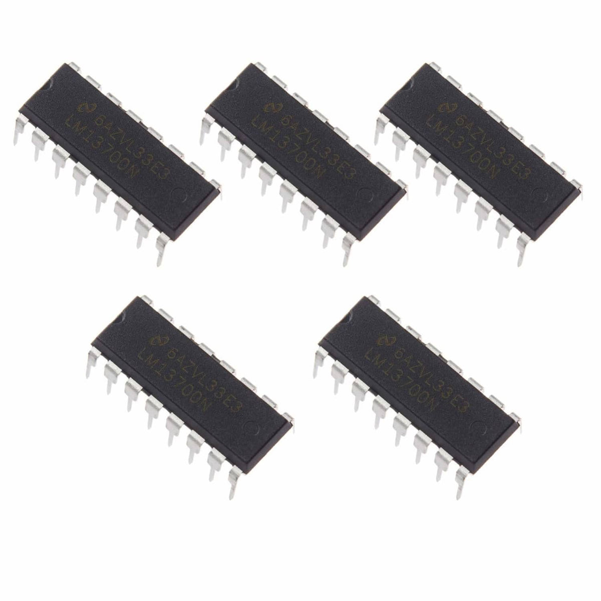 Set of five LM13700N dual op transconductance amplifier ICs, black DIP16 package