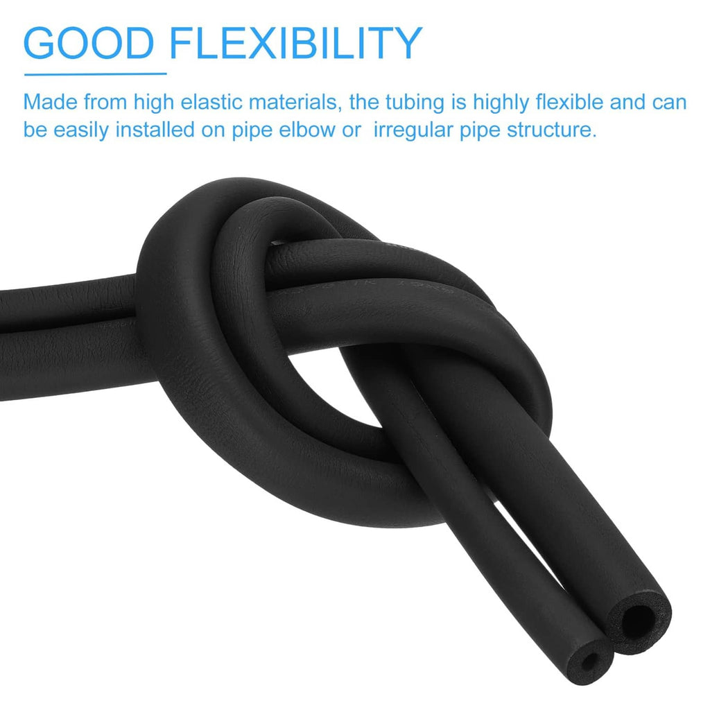 Black foam pipe insulation tubing coil with two visible hollow ends