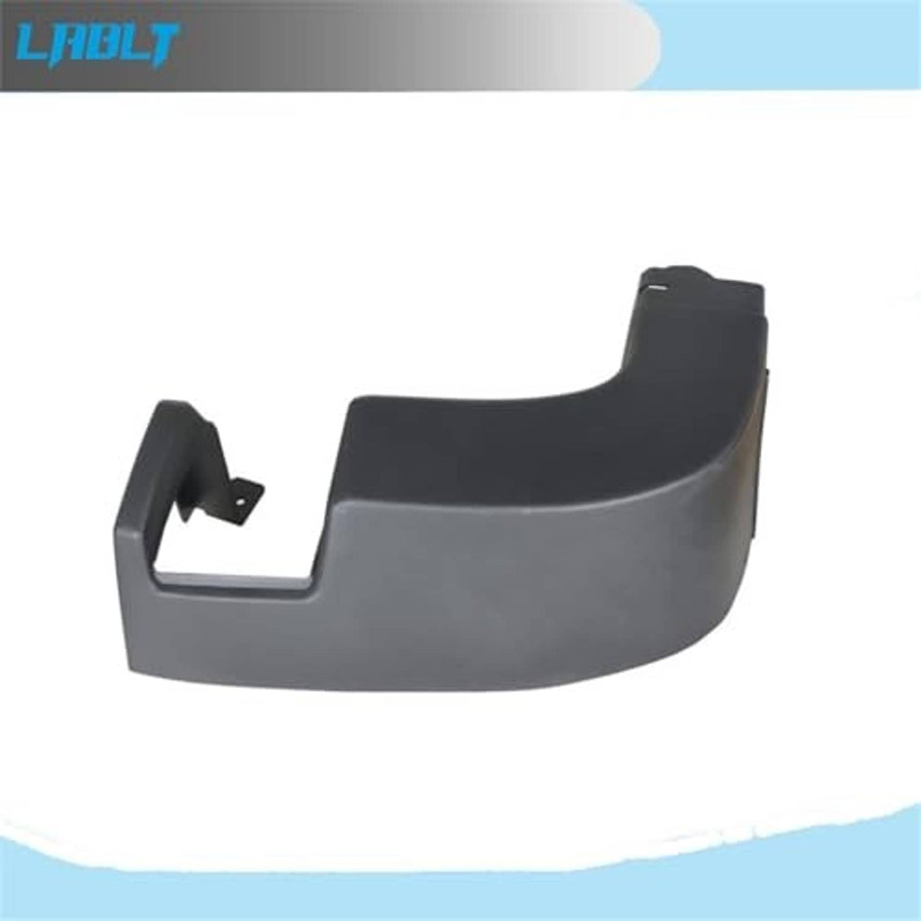 Left rear bumper side end cap cover, dark gray with bracket tab detail