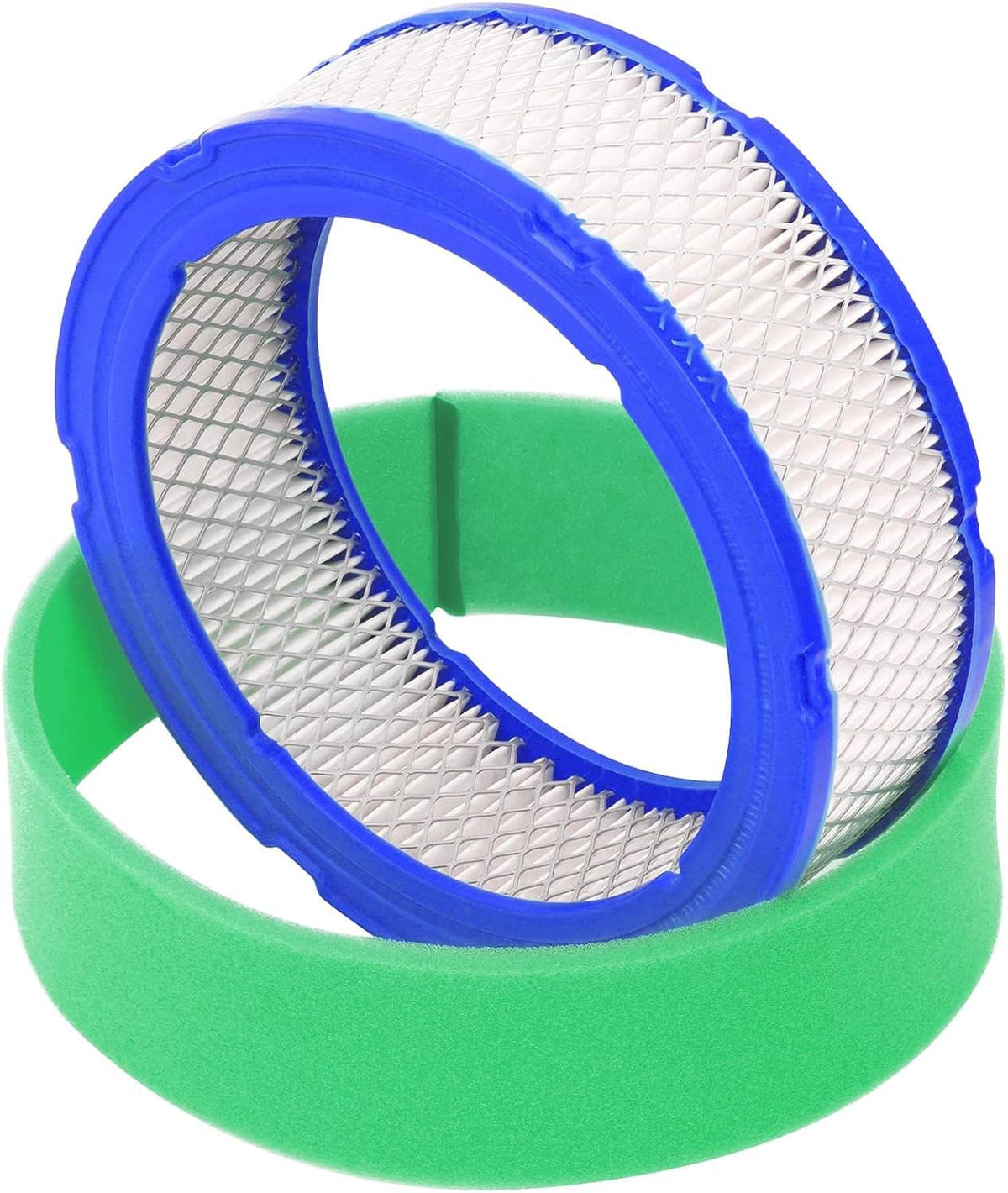 Lawn mower engine air filter replacement with pre-cleaner, white mesh with blue ring and green foam