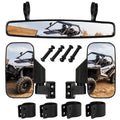 UTV rear view center mirror set with two wide mirrors, black clamps, and mounting hardware