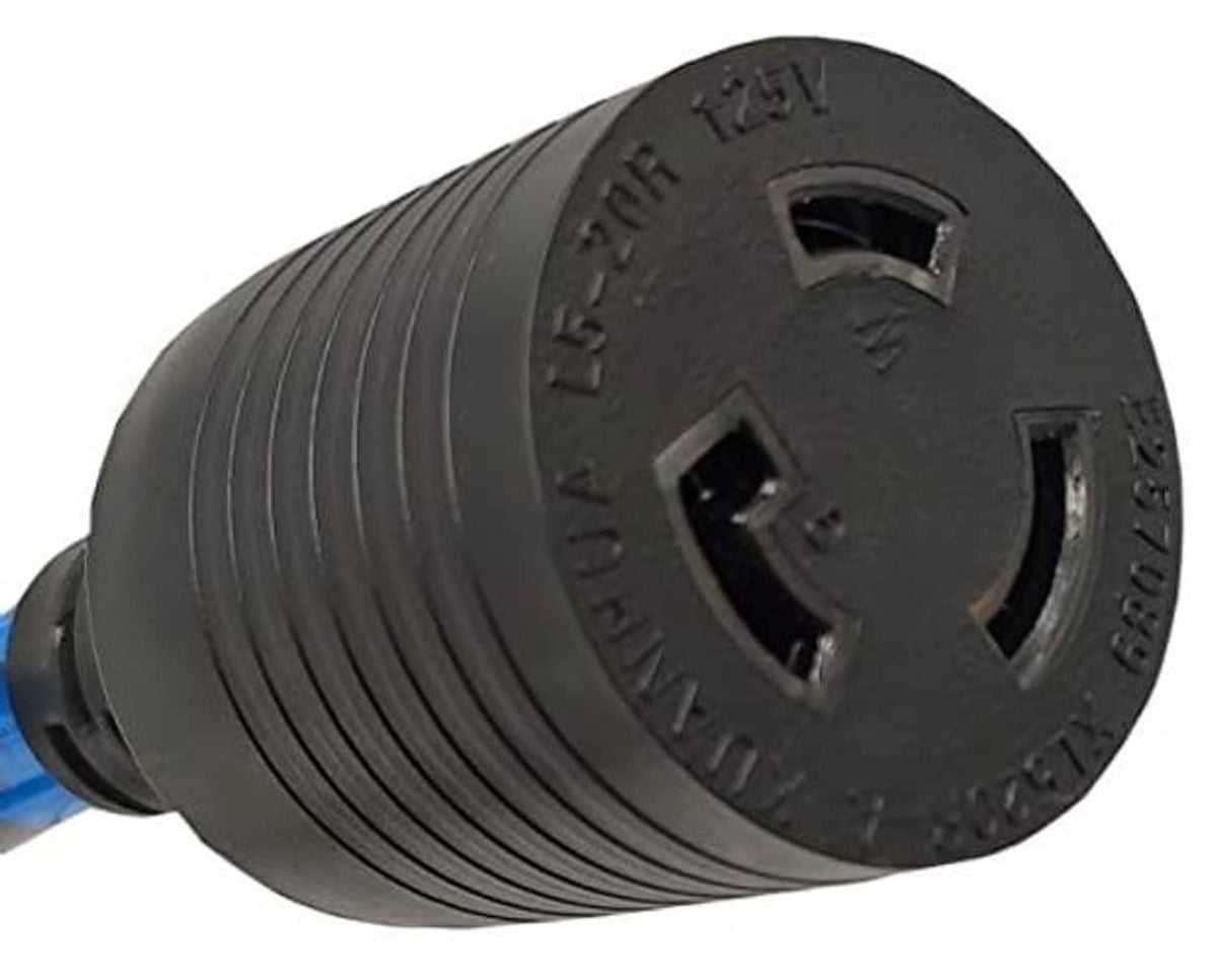 NEMA plug end with black textured housing and three contact openings