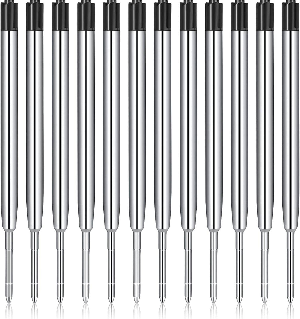 Set of 12 black-ink ballpoint pen refills, 1.0mm medium tip, metal body