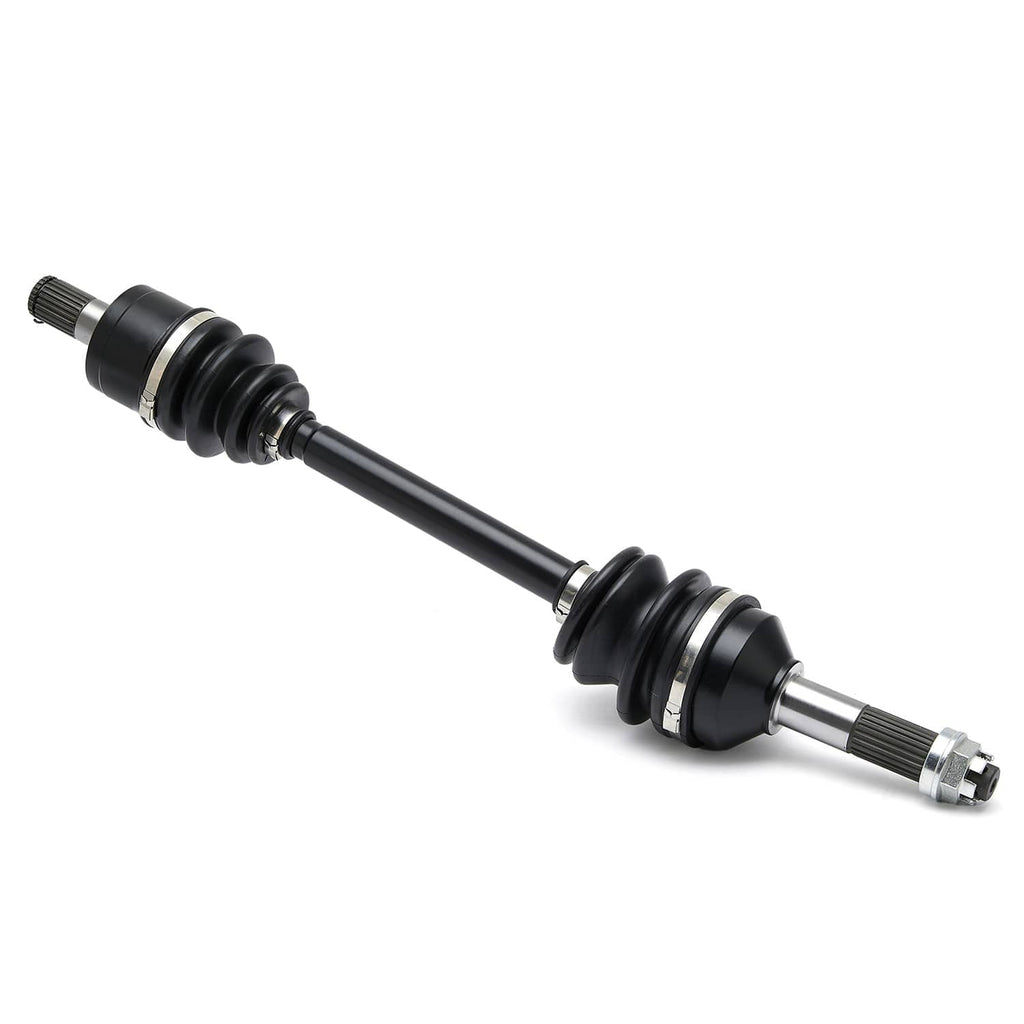 CV axle drive shaft with black boots and metal splined end hardware
