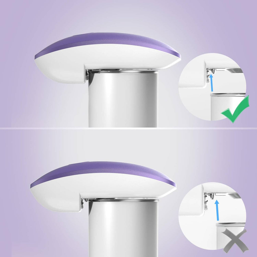 Lilac can opener positioned on top of the can opener holder, secure fit