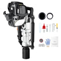 Gas-powered T post driver with 4-stroke engine, silver cylinder, and black handle frame