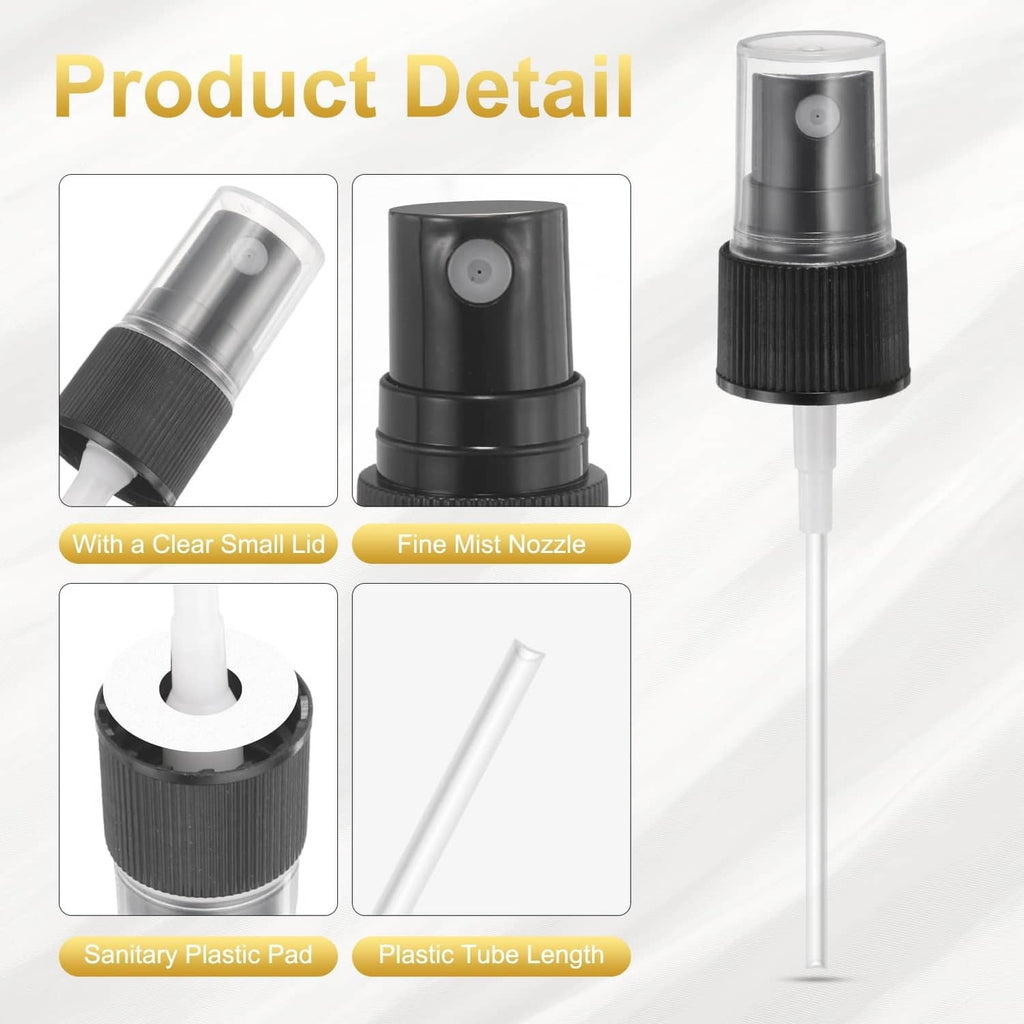 Black fine mist spray top with clear small lid and fine-mist nozzle detail