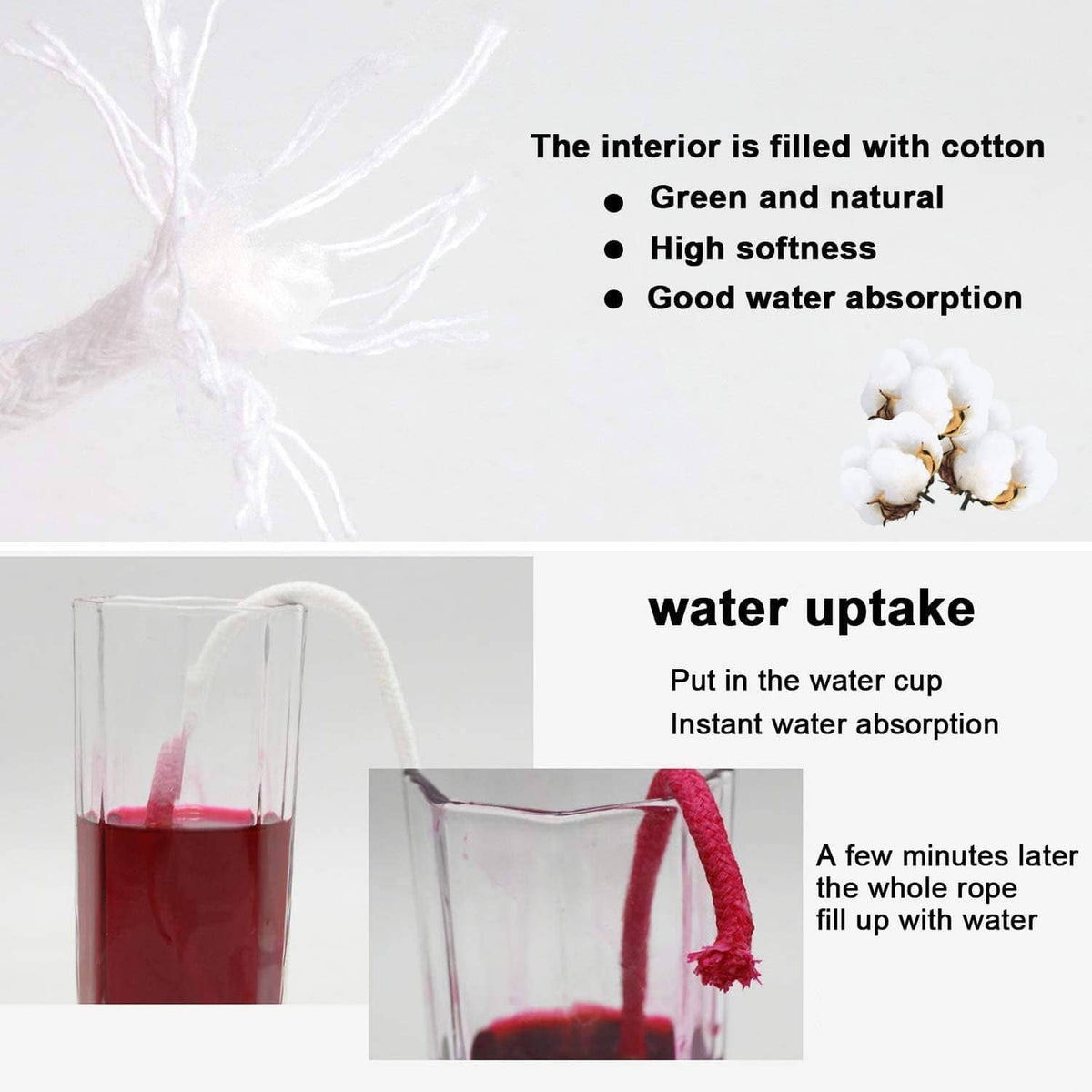 1/4-inch self-watering wick cord string made of white cotton rope