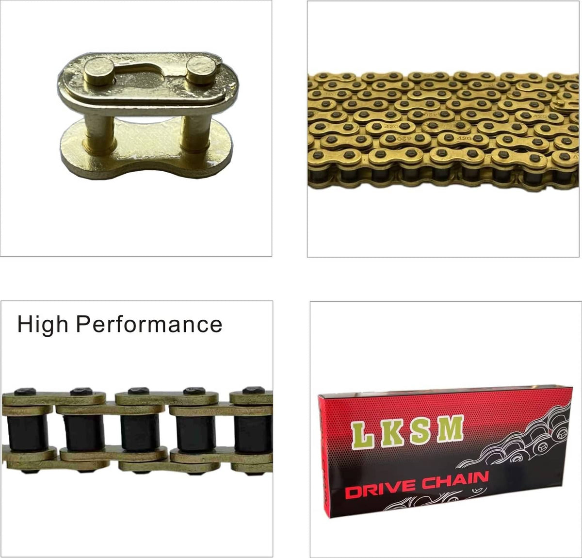 Gold master link connector and drive chain link detail with clip set