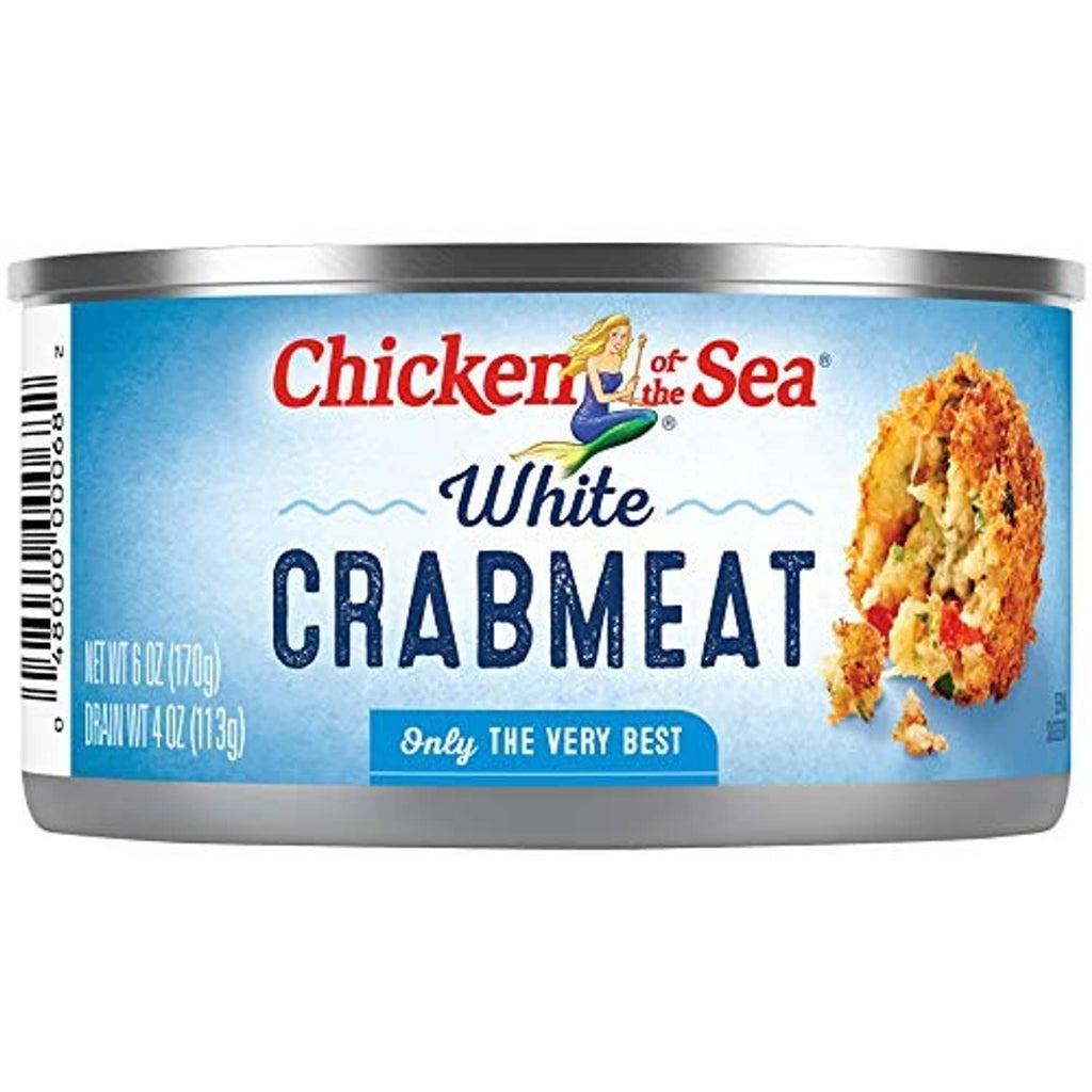 Chicken of the Sea white crabmeat can with front label and crab photo