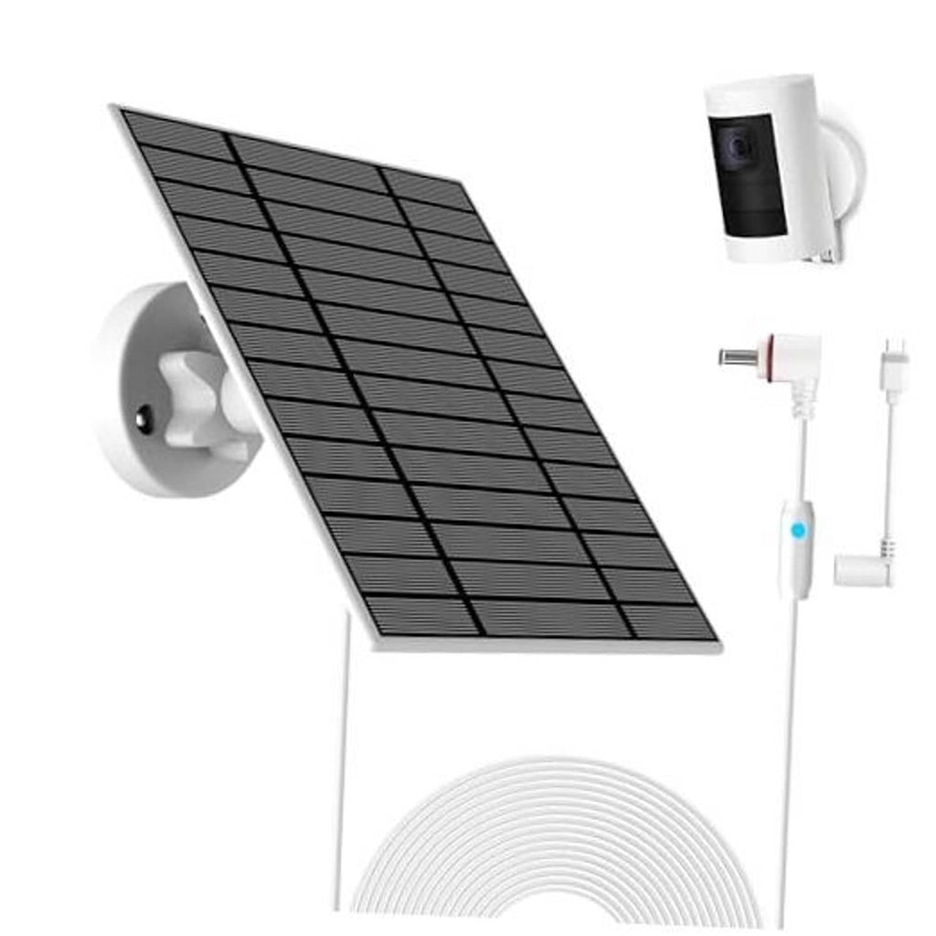 6W solar panel with wall mount bracket and connected cables for security camera