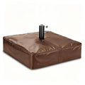 Brown umbrella base cover with center pole opening, padded top and stitched edges