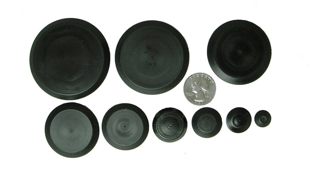Black flush-mount hole plug assortment, round rubber caps in mixed sizes