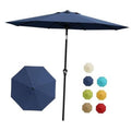 Navy 9ft patio table umbrella with open canopy and central support pole