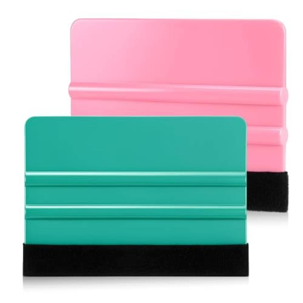 2-pack felt squeegee tools: teal and pink handles with black felt edge
