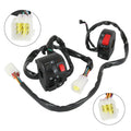 Motorcycle handlebar switch set with red rocker buttons and wired connectors
