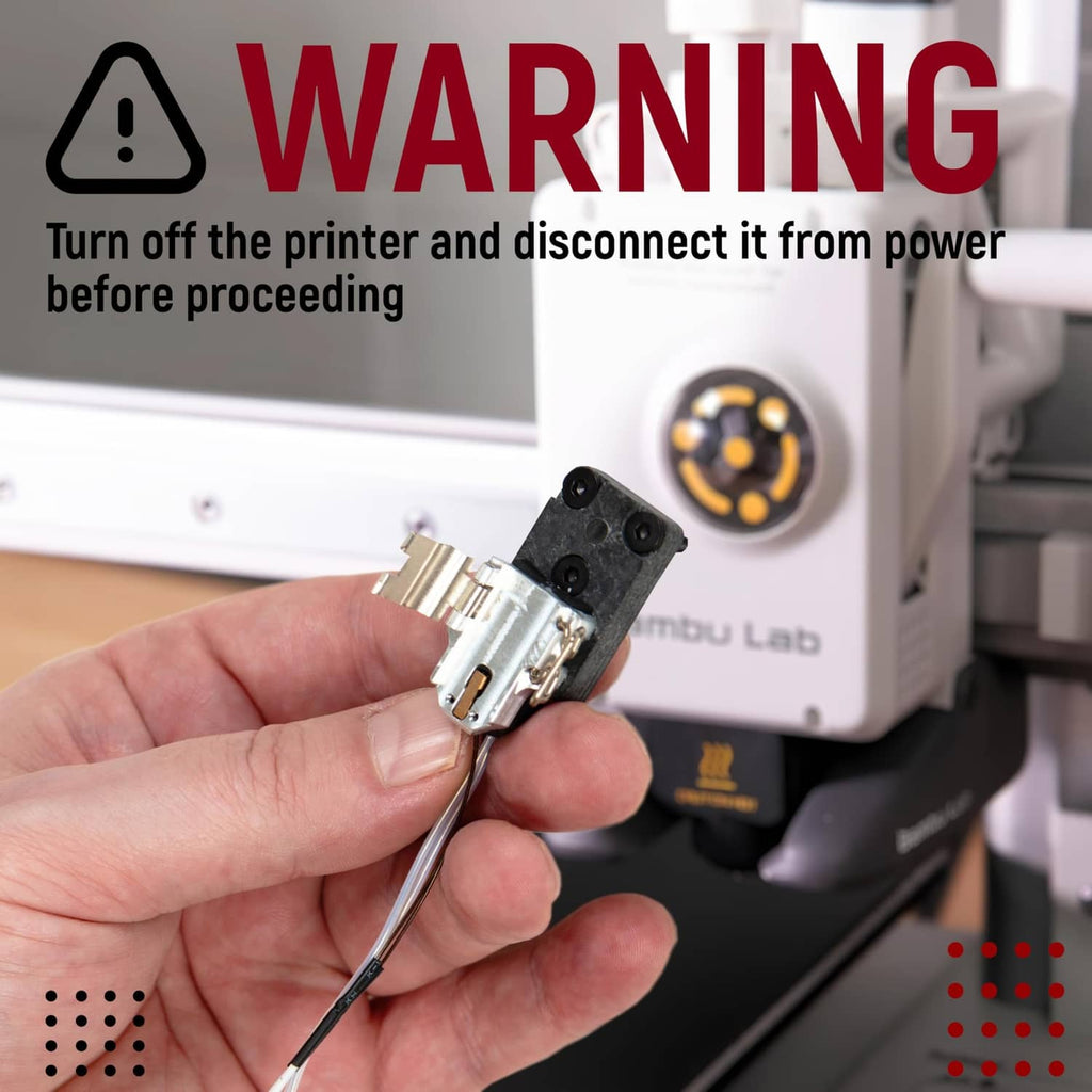 Hotend heating assembly module with metal connector and attached wires held in hand