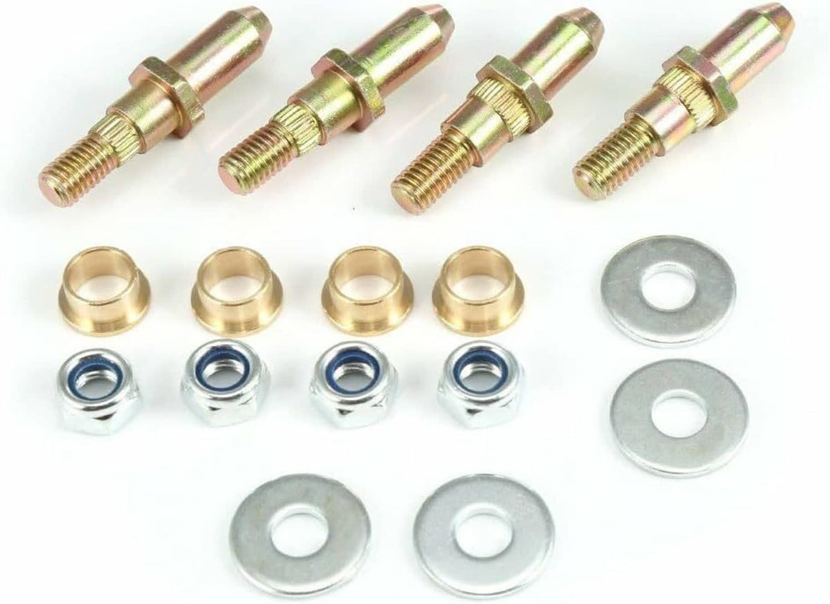 Front door hinge roller pin set with bushings, lock nuts, and washers