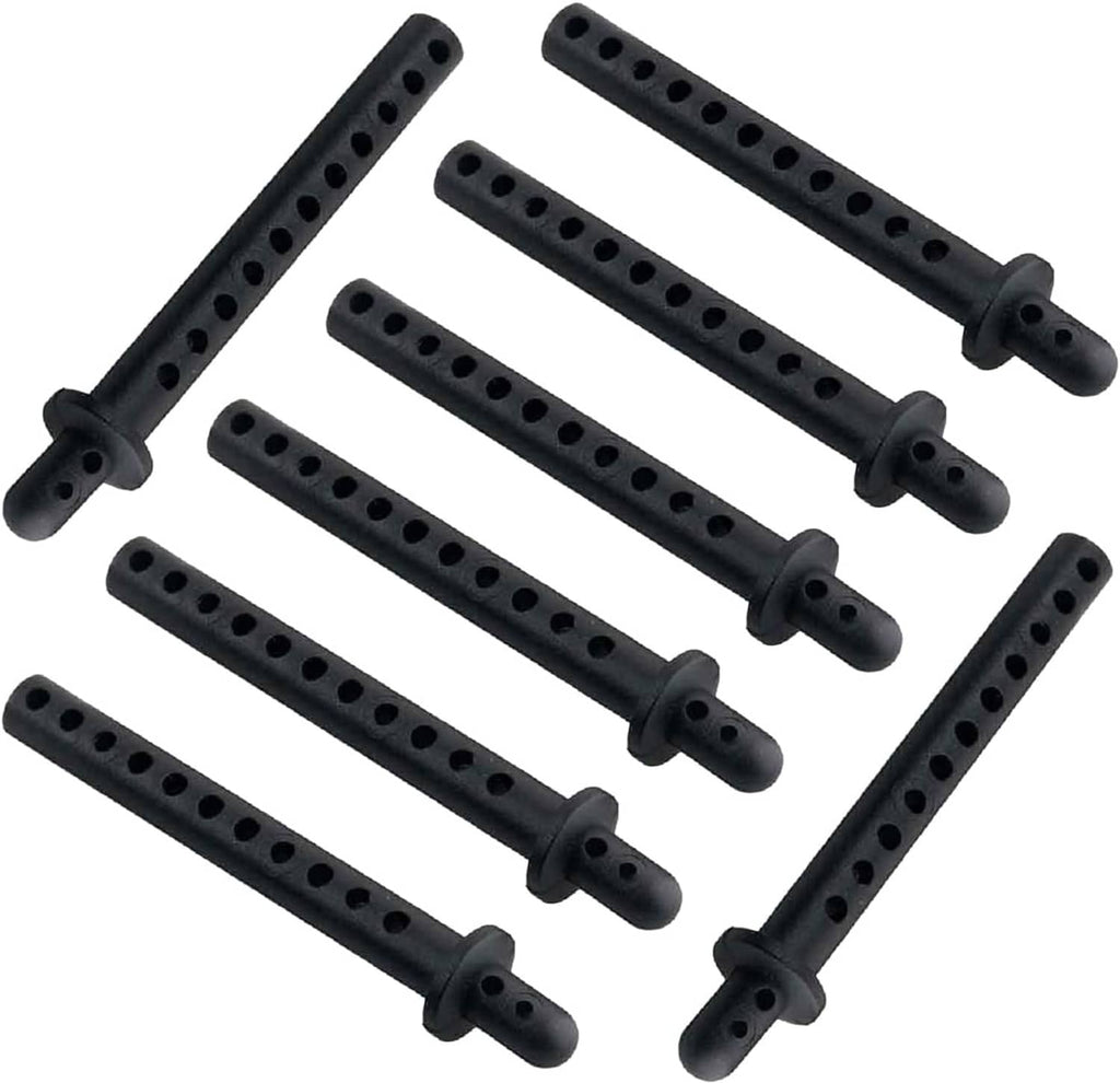 Eight black vented plastic body shell post mounts with rounded end caps