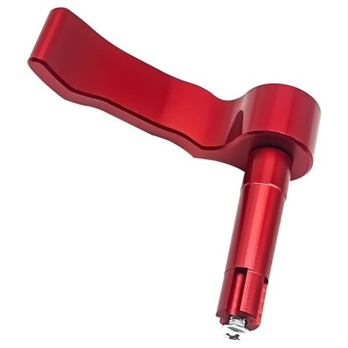 Red thumb throttle control lever, curved grip with metal mounting post