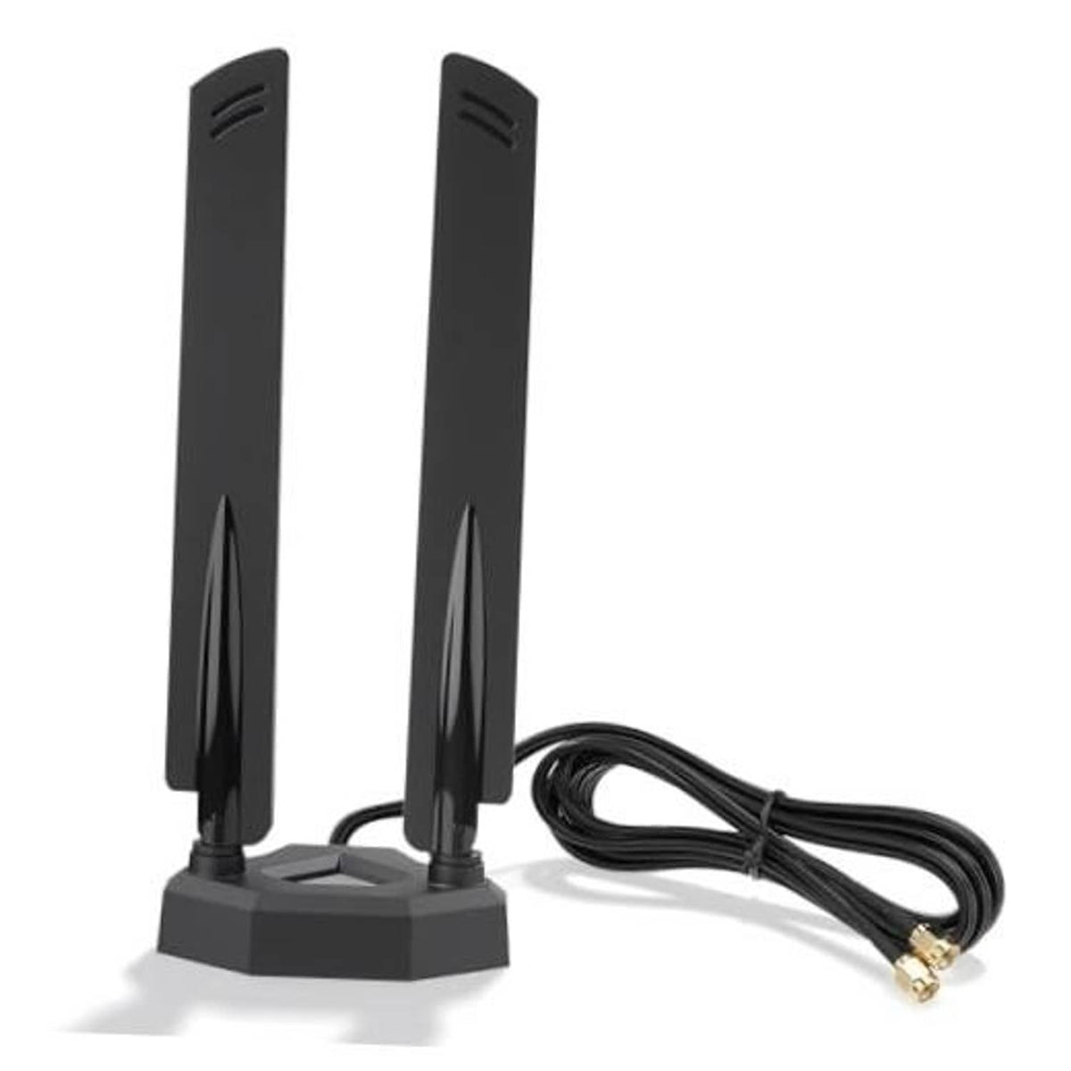 Black WiFi 7 tri-band antennas with stand and cable, RP-SMA connectors