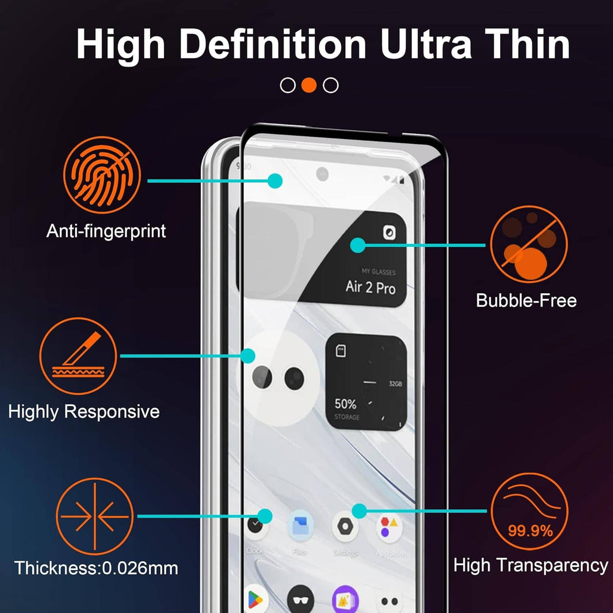 Ultra-thin clear phone case with screen protector; camera opening visible