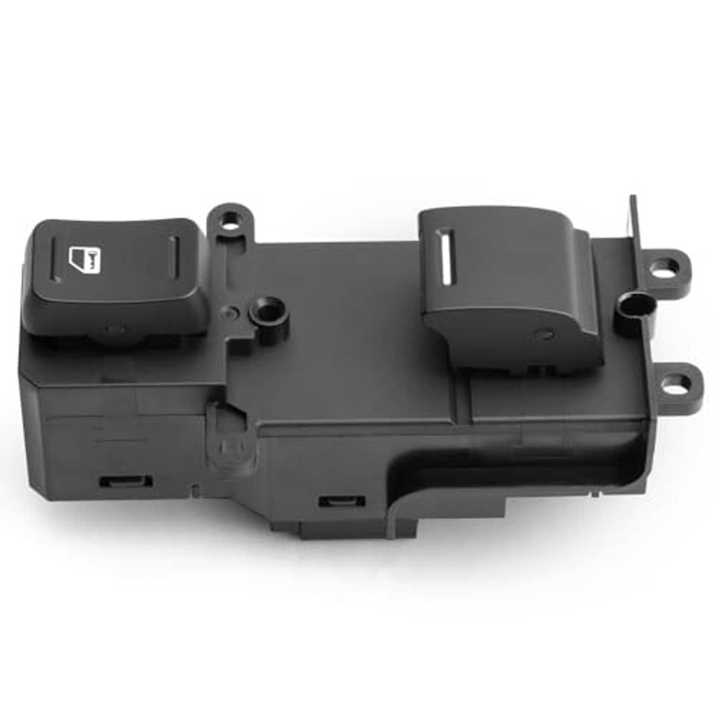 Power window switch side assembly with two housings and window icons, black plastic.