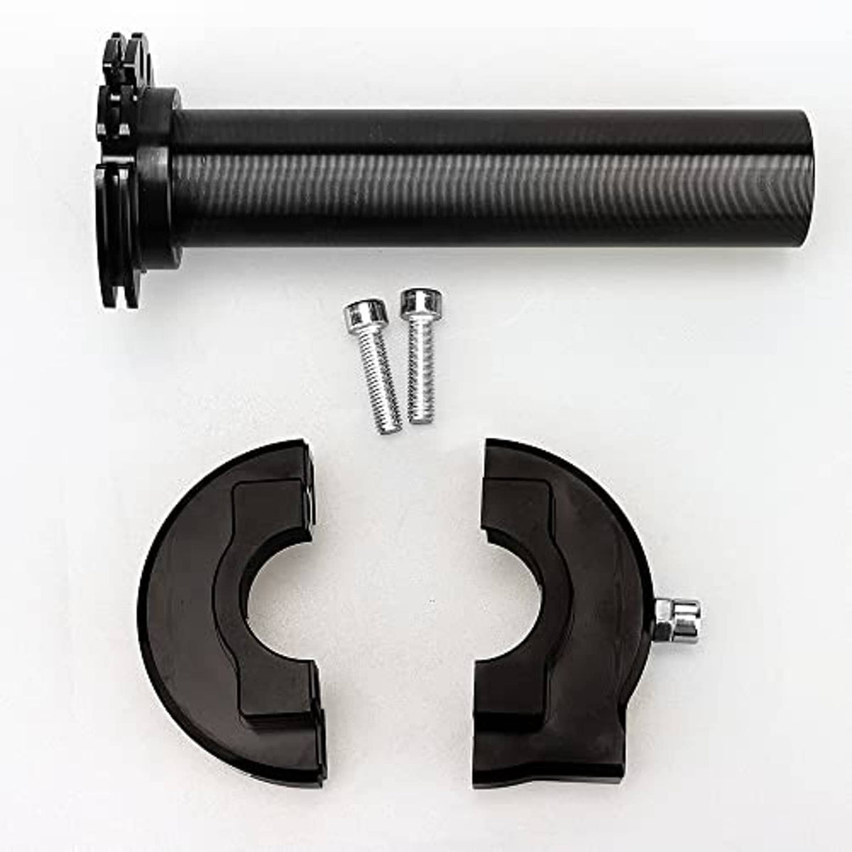 Motorcycle throttle assembly parts kit: textured grip, mounting flange, and screws