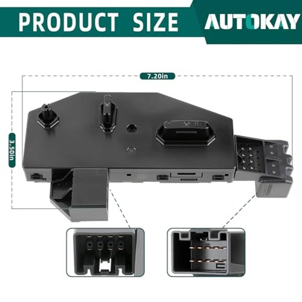 Black power seat control switch module with plug terminals and side connector ports