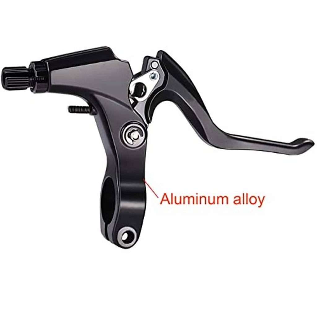 Black aluminum alloy bicycle brake lever with silver pivot bolt and curved reach