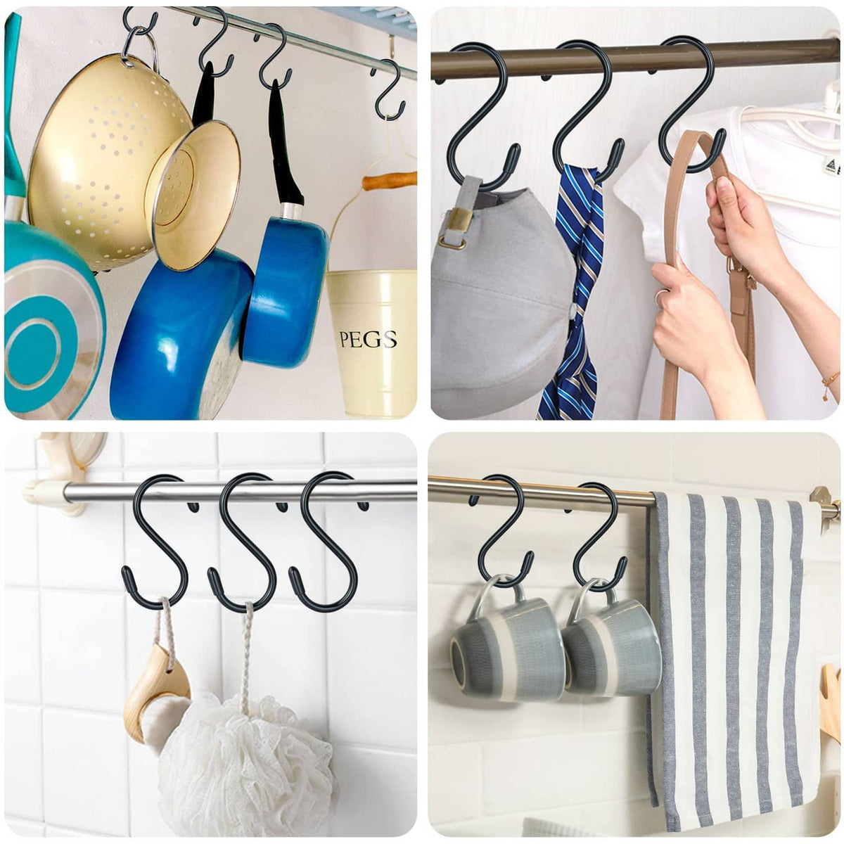 Vinyl-coated S hooks with rounded non-slip ends for hanging kitchenware