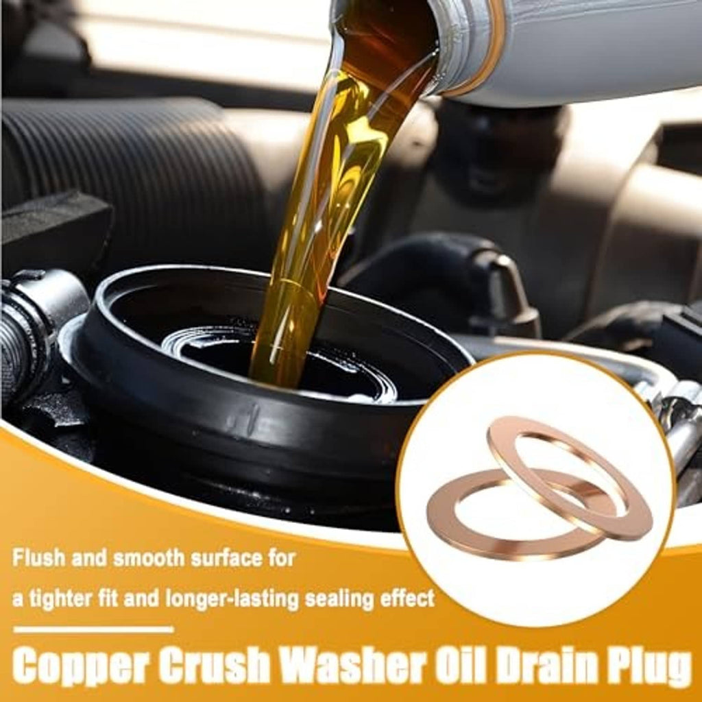 Copper crush washer near engine oil, round copper sealing gasket with center opening