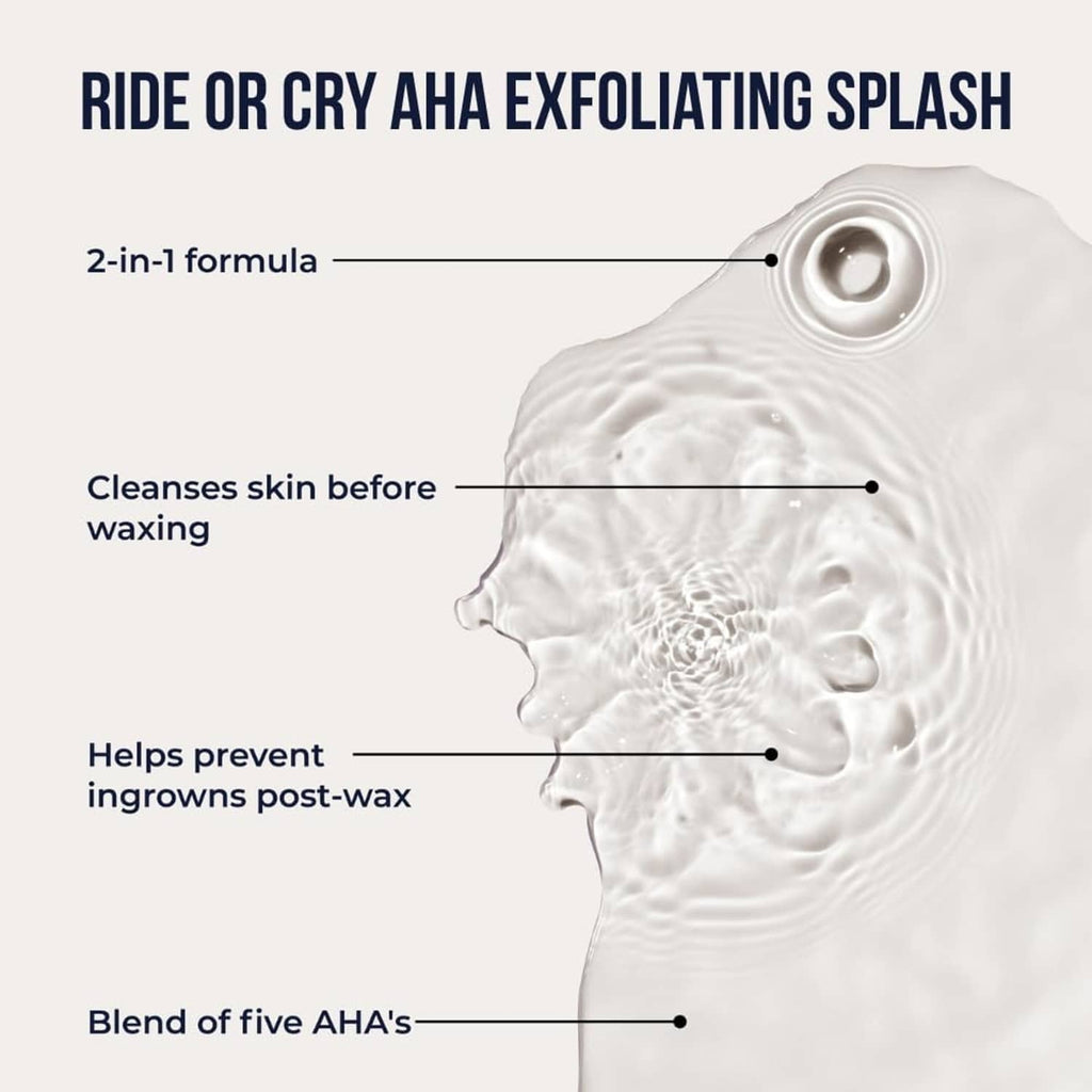 Pink AHA exfoliating splash bottle with white cap, 2-in-1 pre- and post-wax
