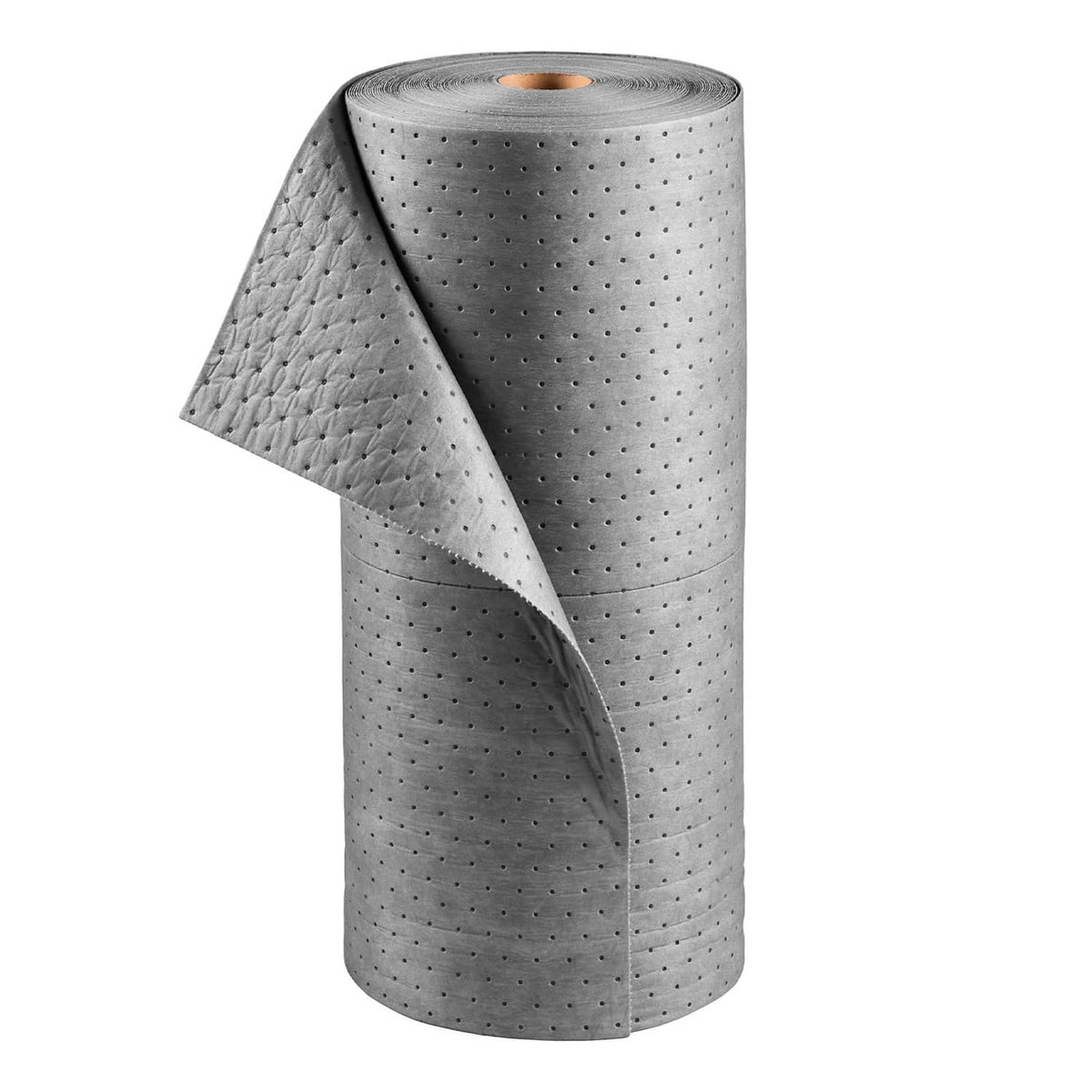 Oil-absorbent pad roll, gray with dotted holes; visible center core