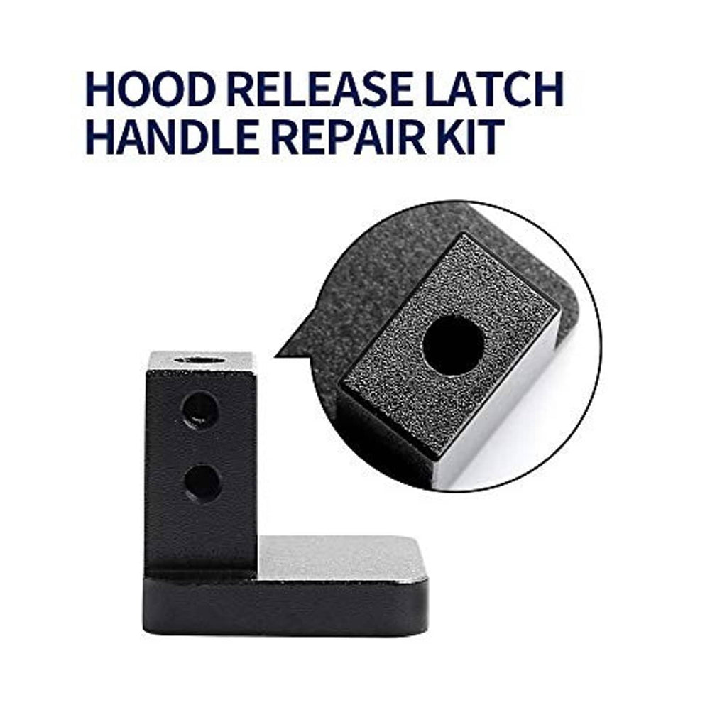 Hood release latch handle with textured black base and small mounting screws