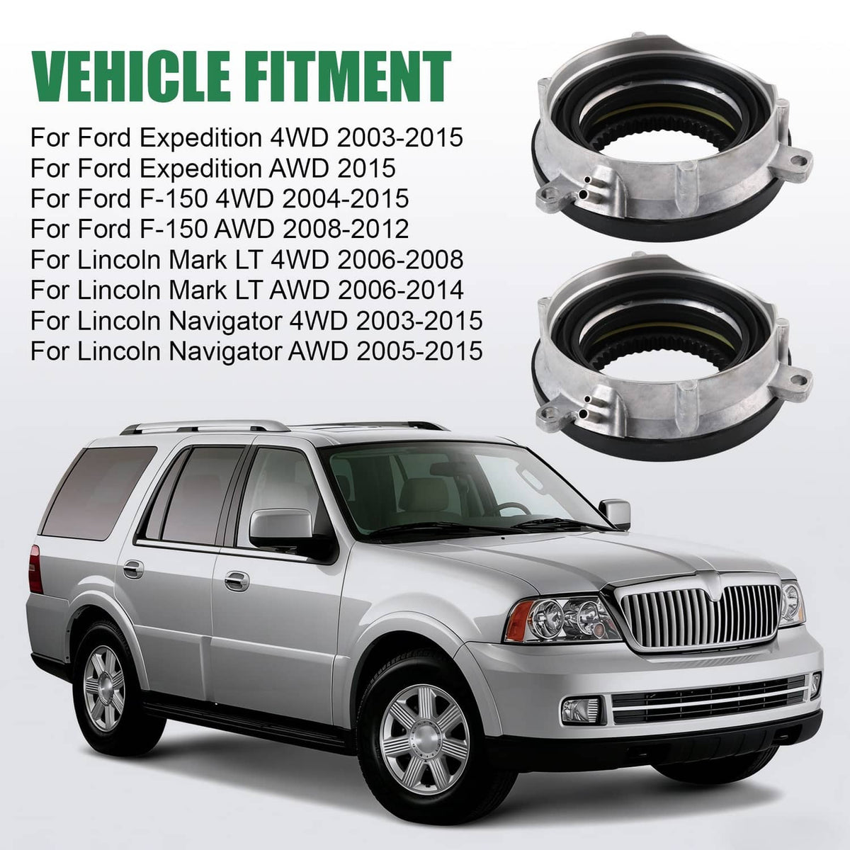 Two 4WD locking hub axle actuators with silver housings and black inner splined ring